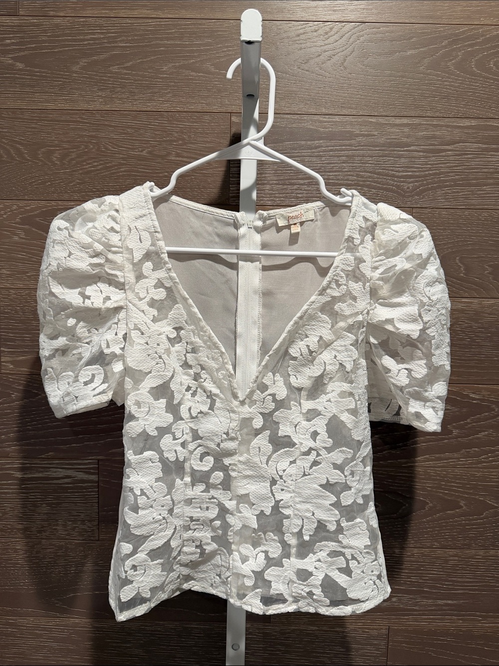Sheer Puff-Sleeve V-Neck Top
